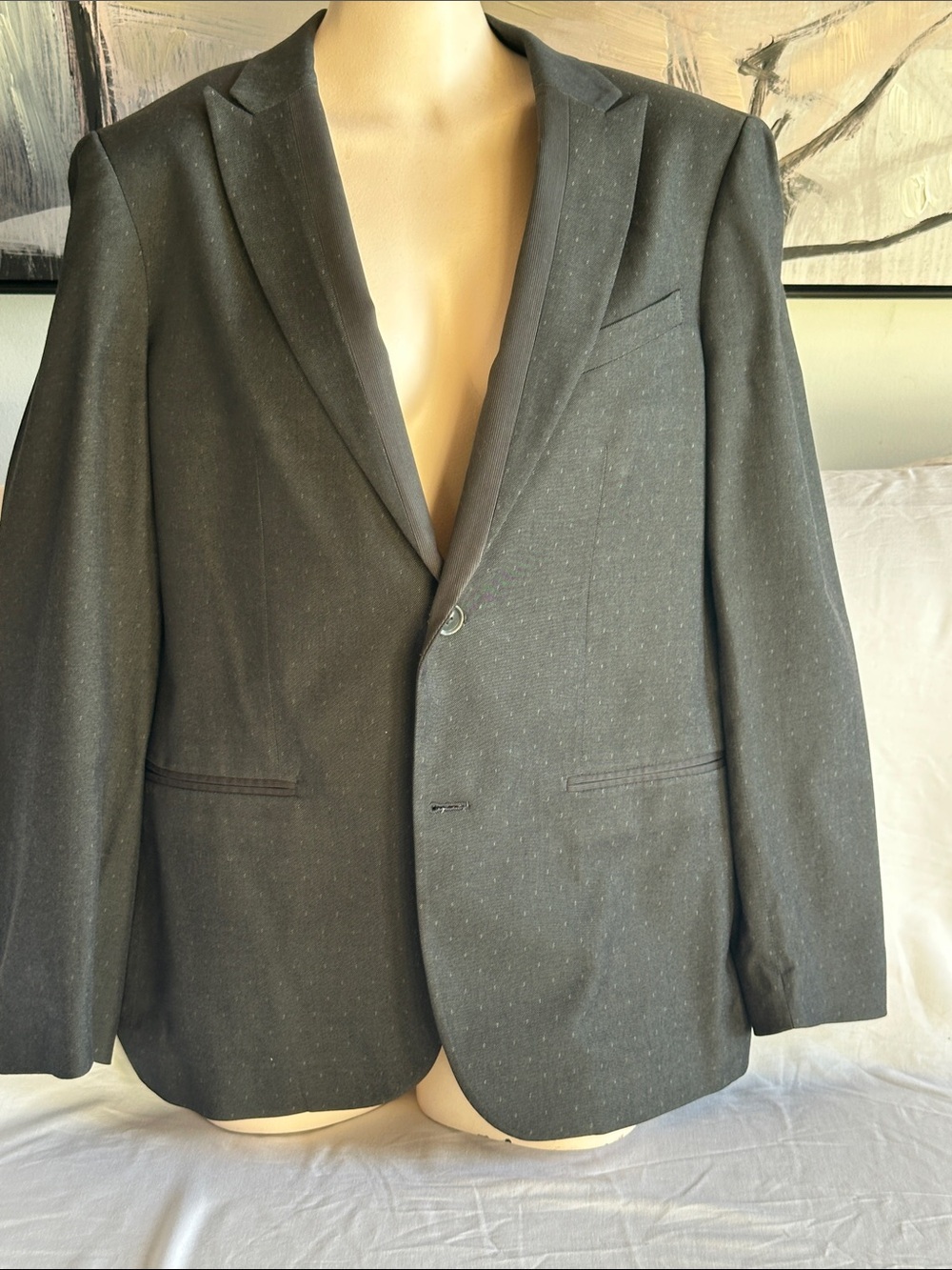 John Varvatos USA Luxe Charcoal Dot Peak Lapel Sport Coat 40R Soft Jacket